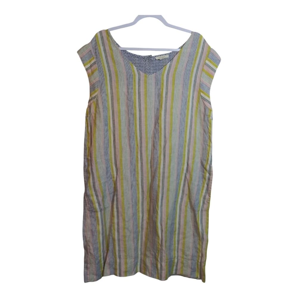 White Stuff Adley Stripe Linen Dress White Multi Stripe Casual Vacation Size 14